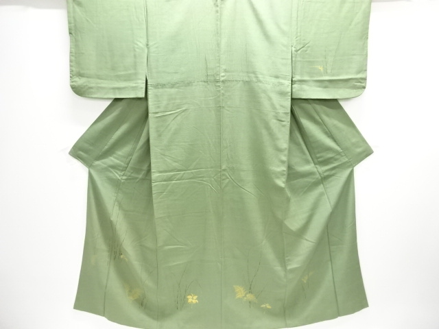 アンティーク　木賊に羊歯模様手織り紬着物